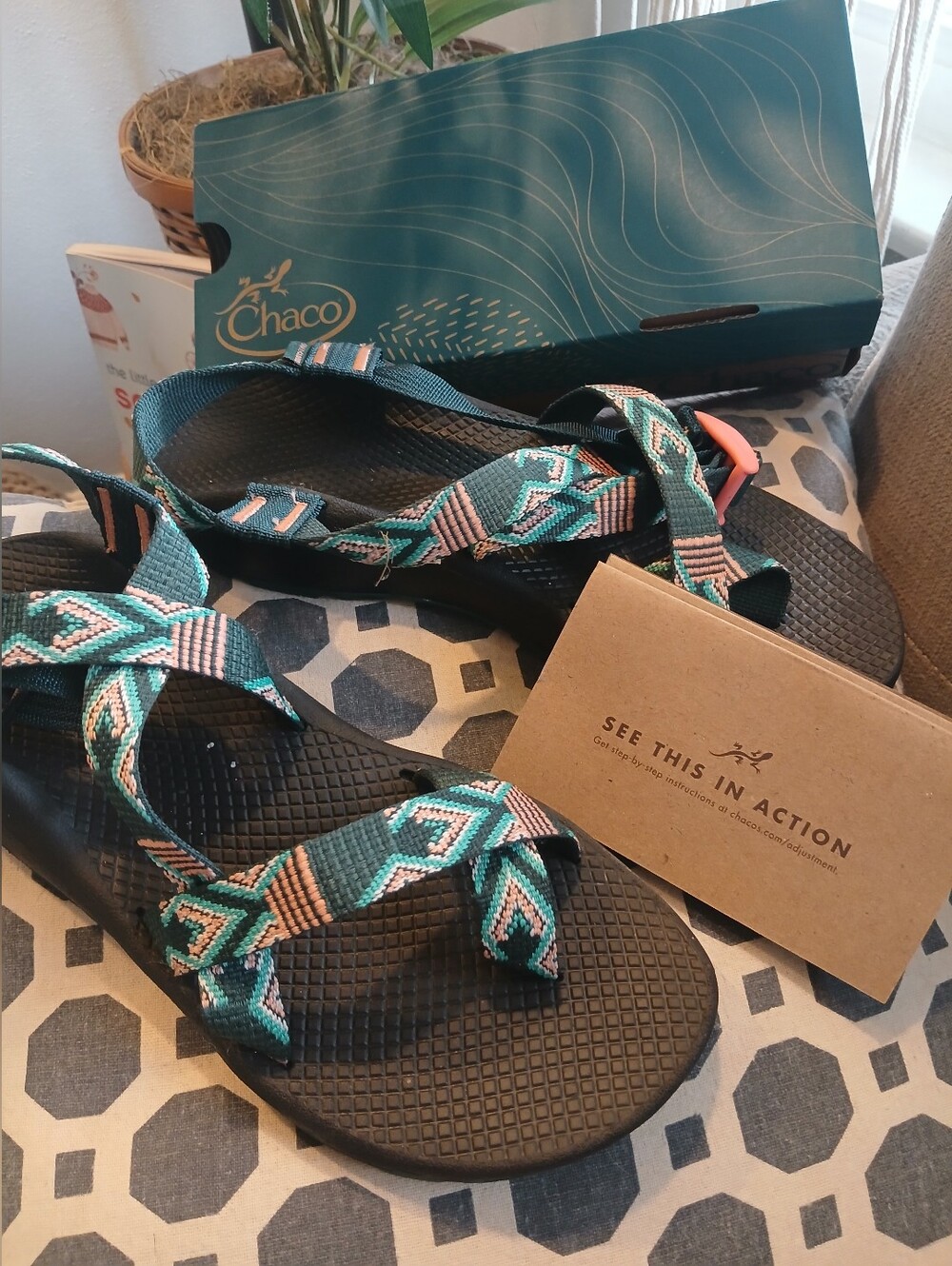 Chaco Teal Geometric Strap Sandals Zcloud 2 Punta Pine Size 9
